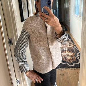 Michael Kors Sherpa 100% Real Lamb Fur Vest Leather Lining Gray Size XS